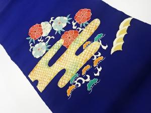 リサイクル　塩瀬金彩ヱ霞に松・梅・波模様名古屋帯